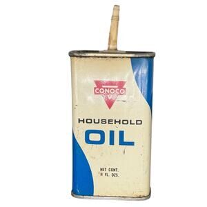 Vintage Conoco Household Oil Can 4 oz Oiler Tin Advertising Petroliana 1950s 60s